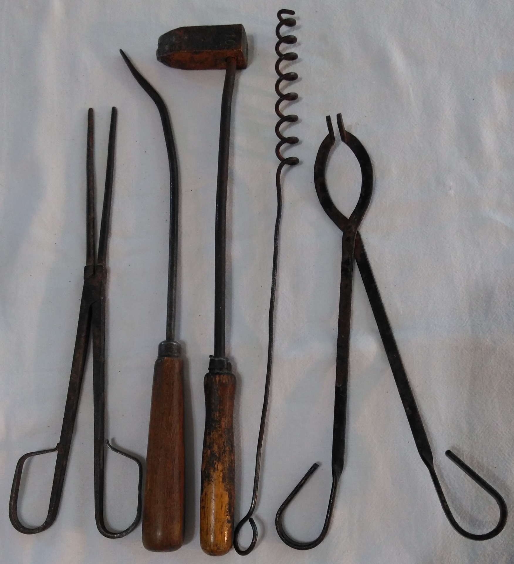 Assorted - pinchers L & R; copper soldering tool - center